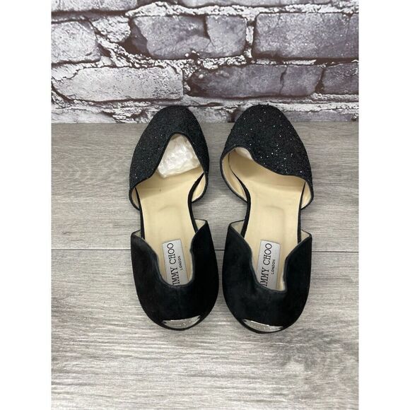 Jimmy Choo London Black Suede Leather Sparkle D’ Orsay Flats Women’s 42EU/11M US - Picture 6 of 16